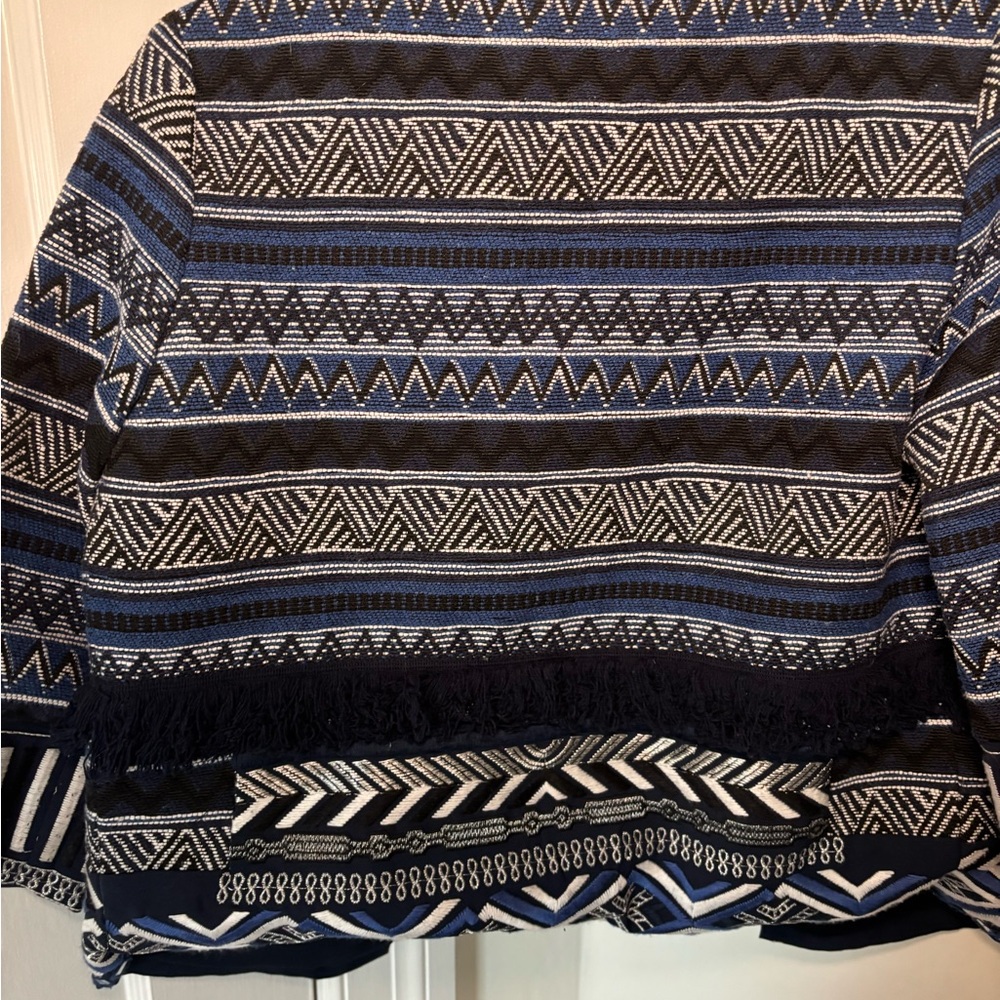 Tweed Fringe Patterned Open Front Jacket - Picture 2 of 2
